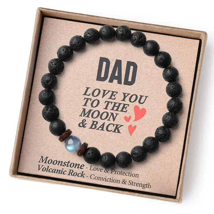 Venta caliente papá Día del Padre pulseras hombres elástico hecho a mano con cuentas negro volcánico Lava piedra pulsera regalo para mi hijo tío hombre