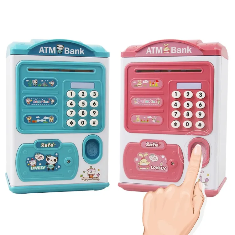 Fingerprint Password Plastic Money Saving Box Atm Machine Piggy Bank Toy