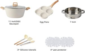 Hot Selling 21 Pcs <strong>White</strong> <strong>Ceramic</strong> Granite Coating <strong>Cookware</strong> Sets Non-Stick Pots Pans Silicone Handle Induction Bottom Glass - Product Image 3