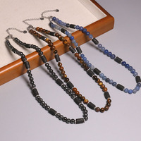 Collier tendance en pierre naturelle œil de tigre, ensemble de colliers en acier inoxydable étanche pour hommes