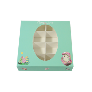 Boîte cadeau personnalisée en papier d'art gaufré bleu pour bonbons, biscuits et confiseries, avec fenêtre 16 trous, pour annonce de naissance et festival de Pâques - Product Image 1