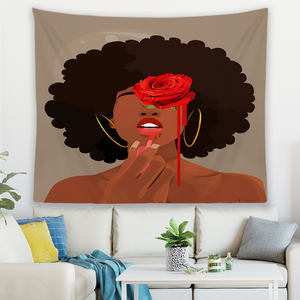 <span class=keywords><strong>Jolie</strong></span> fille africaine Femme noire Tapisserie murale imprimée avec logo personnalisé pour la décoration intérieure - Product Image 6