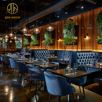 Conjunto de Muebles Modernos Ron Group, Asientos de Banqueta con Respaldo Alto Acolchado, Silla de Terciopelo Personalizada, Mesa Cuadrada de Mármol para Restaurante