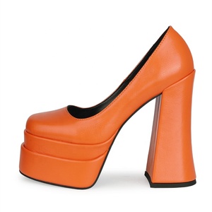 Solid Office Lady High Heel <b>Shoes</b> Hot Square Toe Double-layer Platform <b>Shoes</b> Pumps for Women Casual on Outdoor Block Heels - Product Image 5
