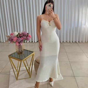 Abito a tracolla da donna con texture 3D, <span class=keywords><strong>maxi</strong></span> aderente a doppio strato per serate eleganti, personalizzabile all'ingrosso ZONA - Product Image 2