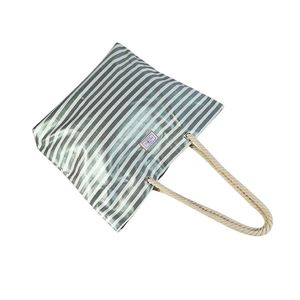 Bolsas de Compras Reutilizables de Algodón a Rayas, Tipo Bolso de Playa Grande, Recicladas, con Logotipo Impreso Personalizado, MOQ Bajo - Product Image 4