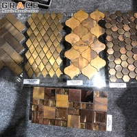 Tuiles hexagonales en mosaïque métallique, bronze antique, miroir en laiton, décoration murale, carrelage de sol