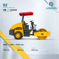 Rouleau compresseur vibrant à tambour unique entièrement hydraulique LONSEN LZ304H de 4 tonnes pour la construction routière et les travaux de terrassement