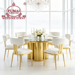 Mesas y sillas de vidrio negro para invitados VIP, mesa de cóctel de boda con soporte de galvanoplastia dorada - Product Image 5