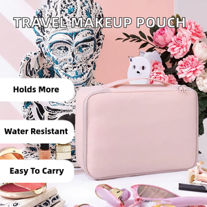 Sac de rangement portable pour pinceaux de maquillage en polyester écologique, résistant à l'eau, avec fermeture éclair, grande capacité, idéal pour les voyages - Product Image 2