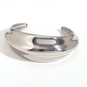 European American Style Cross-Border Fashion Unisex Stainless Steel Gold/<b>Silver</b> Plated Wide <b>Cuff</b> <b>Bracelet</b> Simple Smooth - Product Image 4