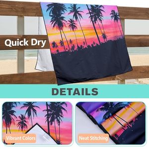 Toalla de Playa Ecológica con Diseño de Palmeras al Atardecer, Extra Grande, Delgada, Ligera, Antiarena, de Secado Rápido, de Microfibra, para Piscina, Crucero, con Bolsa - Product Image 4