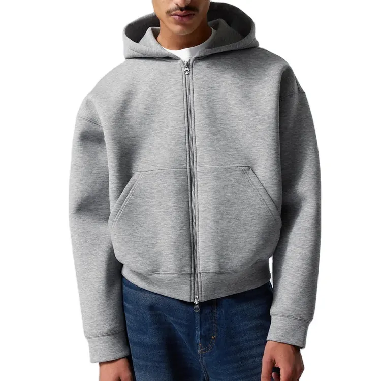 High Quality Manufacturers Drop Shoulder Plain Luxury Heavy Weight French Terry Oversized 500gsm Zip up Men Cropped Boxy Hoodie