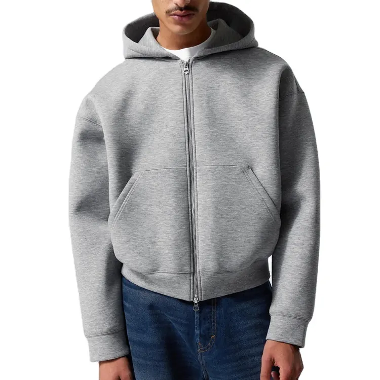 Hochwertiger Hersteller Drop-Schuulder schlichtes Luxus-Schwergewicht französisches Terry Übergröße 500 gsm Reißverschluss Herren abgeschnittener boxy Hoodie