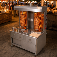 Machine à shawarma verticale professionnelle à double broche, gril à kebab en acier inoxydable avec table de travail et armoire