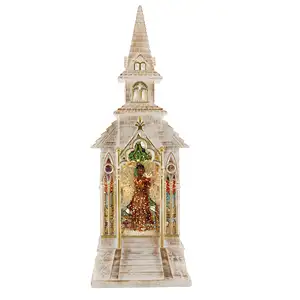 Tavolo da chiesa in mosaico illuminato con angelo africano 13 "globo musicale da neve con scintillio vorticoso, funzionamento a batteria, Timer e USB