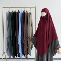 Khimar Long en Jersey de Coton Extensible avec Attache à l'Arrière, Vêtement Islamique Femme, Hijab Musulman, Fabricant pour Prière de l'Aïd, Khimar Simple Couche