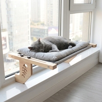 Lit pour chat en bois massif, hamac suspendu à fenêtre avec coussin en peluche, support en os de poisson, emballage carton, pour chats, OEM, vente en gros