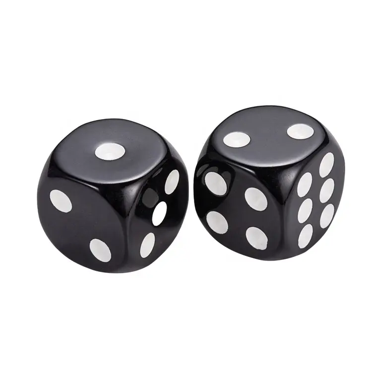 Acrylic Round 6 Sided 16mm Black Dice with White Dots Casino Drinking Adult Game Dice