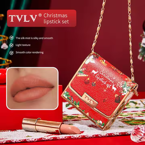 Vente en gros Ensemble cadeau de maquillage de Noël <span class=keywords><strong>Rouge</strong></span> <span class=keywords><strong>à</strong></span> lèvres en velours mat imperméable longue durée 3 pièces en 1 sac en cuir - Product Image 3