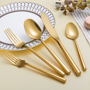Hex Handle Golden Eco-Friendly 24-Piece Stainless Steel Flatware Set Spoon Fork Knife for Wedding Restaurant Party - Product Image 1