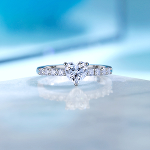 <span class=keywords><strong>Bague</strong></span> de fiançailles en argent sterling S925 avec moissanite en forme de cœur, 2,0 CTW, bande pavée demi-éternité pour femmes - Product Image 3