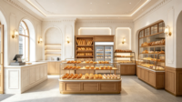 Vitrine à pain moderne haut de gamme multifonctionnelle en acrylique, avec cadre argenté et arche incurvée, éclairée par LED, pour boulangerie