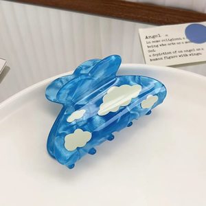 Fermacapelli Artigianale in Acetato Blu Ghiaccio con Elementi Girasole/Luna/Donna, Stile Europeo Americano per Donna - San Valentino, Matrimonio - Product Image 2