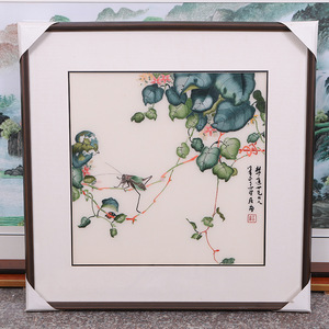 Suzhou Embroidery Golden Cicada And Lark Series Handmade <b>Square</b> Wall Art Dark Brown Wood <b>Frame</b> Chinese Style Living Room - Product Image 1