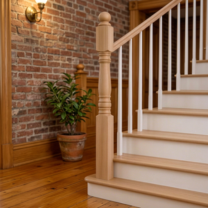 Classic Oak <b>Wood</b> Staircase Spindle Baluster Decorative Pillar <b>Ball</b> Top Railing Replacement Supplier For Home Renovation - Product Image 1