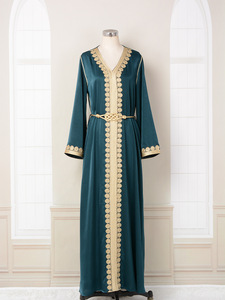 Abito donna Dubai ricamo dorato pizzo moda abito musulmano per <span class=keywords><strong>l</strong></span>'estate per il commercio estero ODM fornitura - Product Image 6