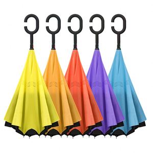 Custom <b>Windproof</b> Reverse <b>Umbrella</b> with C Handle Double Layer Inverted UV Protection Rain <b>Umbrella</b> Upside Down Folding <b>Umbrella</b> - Product Image 2