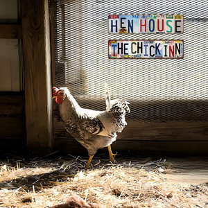 Gespleißtes langes Metallschild „Hen House the Chick <span class=keywords><strong>Inn</strong></span> Farmhouse“ mit Text als Wanddekoration - Product Image 4
