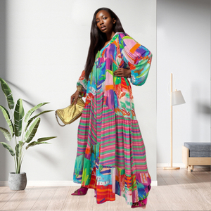 Vestido Maxi Holgado con Estampado Único y Cuello en V, Estilo Casual y Moderno para Mujer, Otoño - Product Image 2