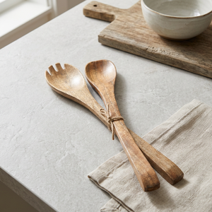 Mango Wood <b>Salad</b> Servers, traditional utensils hand-carved from mango wood. Measures 2"W x 11"L Hand-wash only - Product Image 2