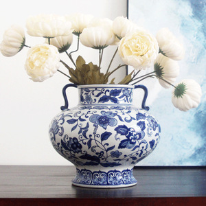 Jarrón de Decoración Moderna Europea para el Hogar, Cerámica de Jingdezhen Personalizada, Jarrón de Porcelana Azul y Blanca con Patrón Redondo y Gran Capacidad - Product Image 6