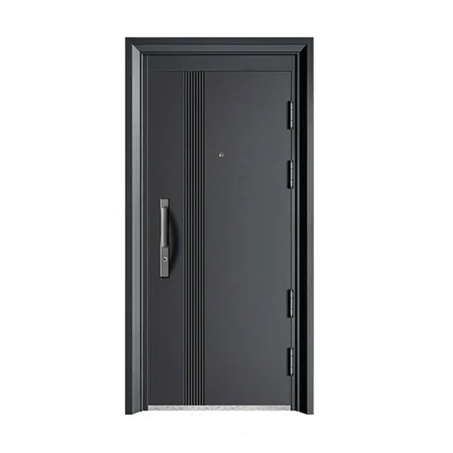 Pintu masuk keamanan pintu baja dengan kunci pintar pintu depan logam untuk rumah harga rendah