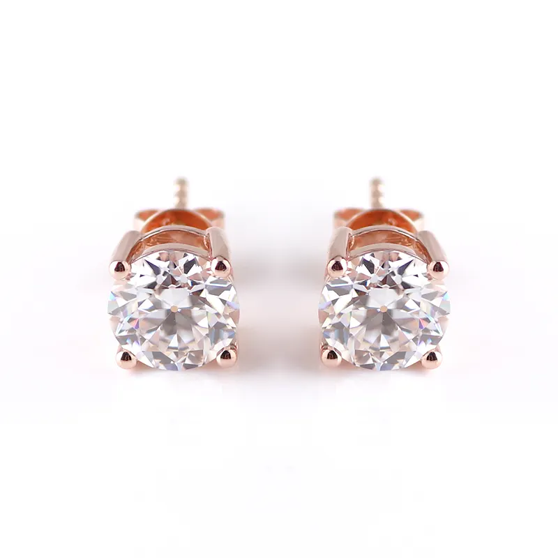 Anting-Anting Kancing Emas Mawar 14K Bergaya dengan 1.2 Karat Potongan Bulat Berlian Moissanite