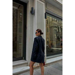 Cashmere <b>Blazer</b> Jacket <b>Navy</b> <b>Blue</b> Full Sleeve Woven Fabric Autumn Women's Coat - Product Image 3