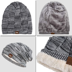 Personnalisé à la mode chaud laine mérinos gros doux extensible câble à tricoter Slouchy Argyle à carreaux <span class=keywords><strong>Plaid</strong></span> Skully chapeau manchette bonnet pour hommes - Product Image 4