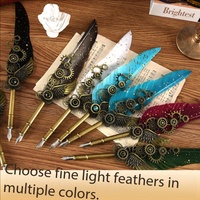 Ensemble de stylos plume et sceau de cire personnalisé avec logo, thème carte rétro, en coffret cadeau, base en laiton texturé, multi-usages, vente en gros