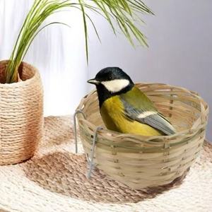 ตะกร้ารังนกไม้ไผ่ทอทรงกลมขนาดเล็กทนทานสำหรับตกแต่งกรงนกแก้วและนกบัดจี้ - Product Image 3