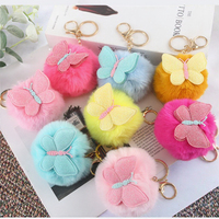 Nouveau porte-clés portable en forme de papillon en fourrure de lapin dorée, peluche 3D, fausse fourrure douce, alliage, sac pour femme, voiture, couple