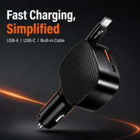 Chargeur de voiture USB-C multifonctionnel 3 en 1 85W avec câble USB-C rétractable QC 3.0 Super rapide