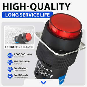 SPDT 5A Runder Beleuchteter 16MM Kunststoff-Druckknopf mit <span class=keywords><strong>LED</strong></span>-Licht 12V 24V DC EIN AUS für Start - Product Image 2