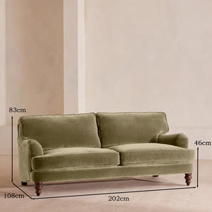 أريكة ثلاثية المقاعد بتصميم اسكندنافي بسيط، قابلة للتخصيص، بإطار من الخشب الصلب، مناسبة لغرف المعيشة في الفلل والفنادق، مغطاة بالمخمل - Product Image 2