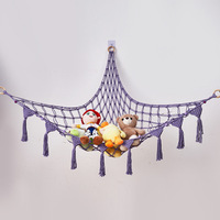 Hamac en corde de coton macramé pour jouets, filet de rangement mural nordique pour animaux en peluche, organisateur suspendu pour chambre d'enfant, décoration de chambre d'enfant