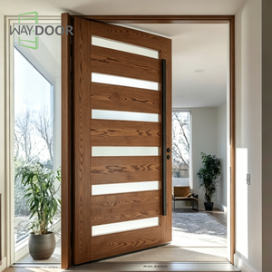 Portes <span class=keywords><strong>d</strong></span>'<span class=keywords><strong>entrée</strong></span> extérieures en bois massif de chêne africain, finition moderne personnalisée, avec 6 vitres, <span class=keywords><strong>porte</strong></span> pivotante simple en bois - Product Image 2
