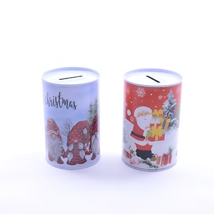 Tirelire en métal avec motif de Noël, diamètre 8 cm, hauteur 12,5 cm, assortiment. - Product Image 1