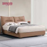LOONGFUNG Lit orthopédique avec sommier à lattes en pin, tête de lit rembourrée en cuir véritable, taille King Queen, mobilier de chambre à coucher
